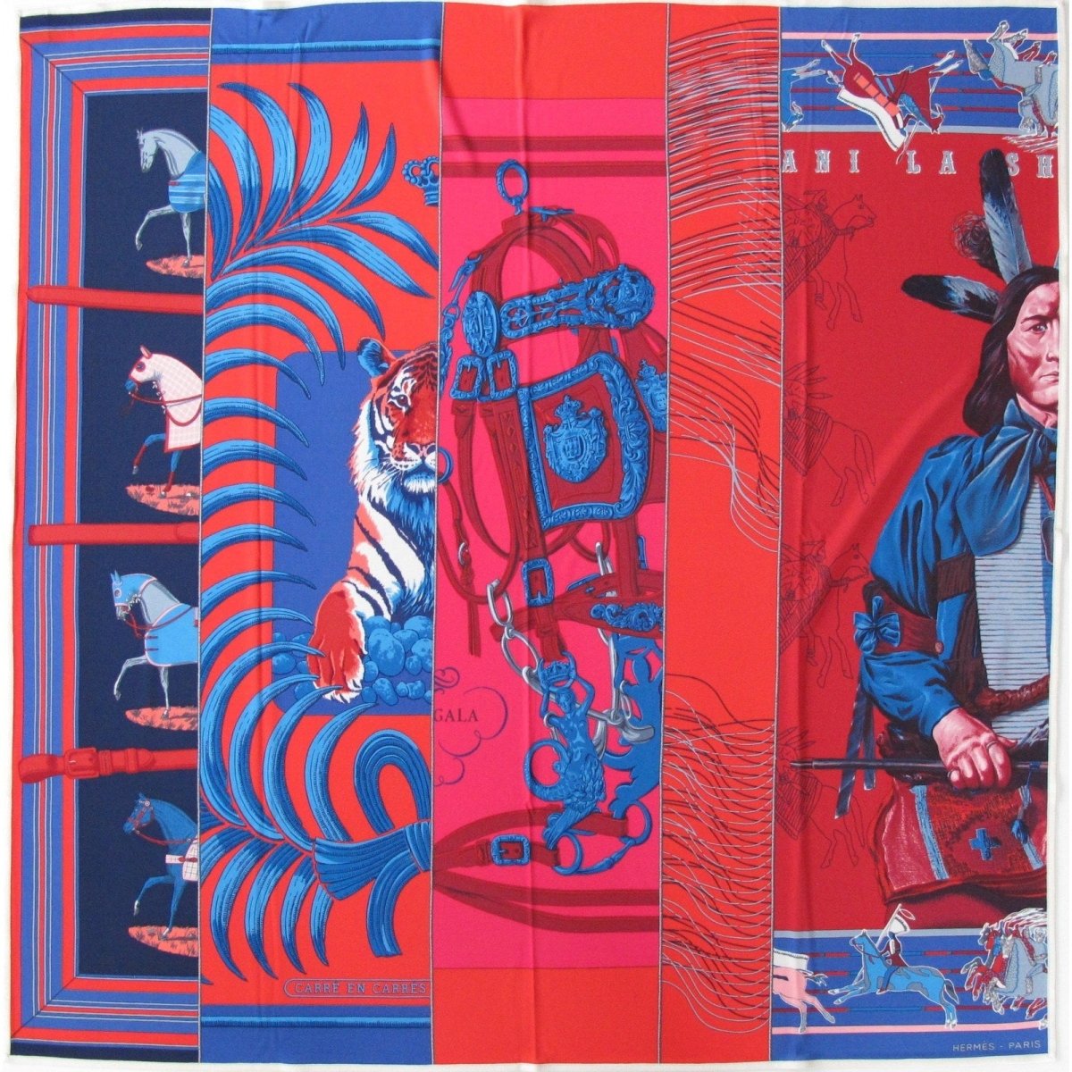 Hermes 2010 Blue Red Carre en Carres Jersey Fluide 90cm, New! - poupishop
