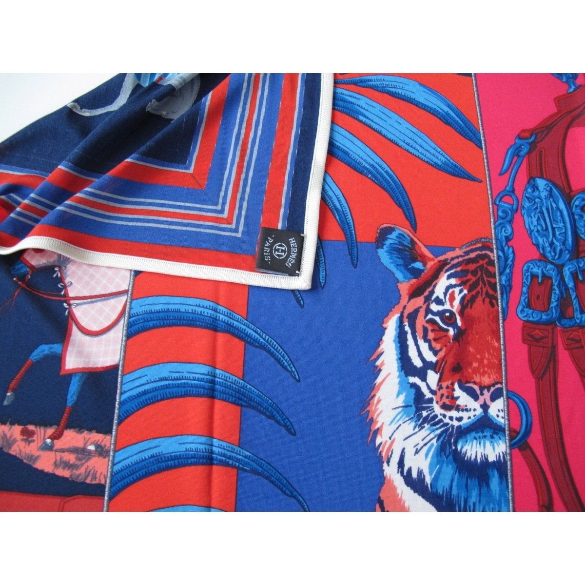 Hermes 2010 Blue Red Carre en Carres Jersey Fluide 90cm, New! - poupishop