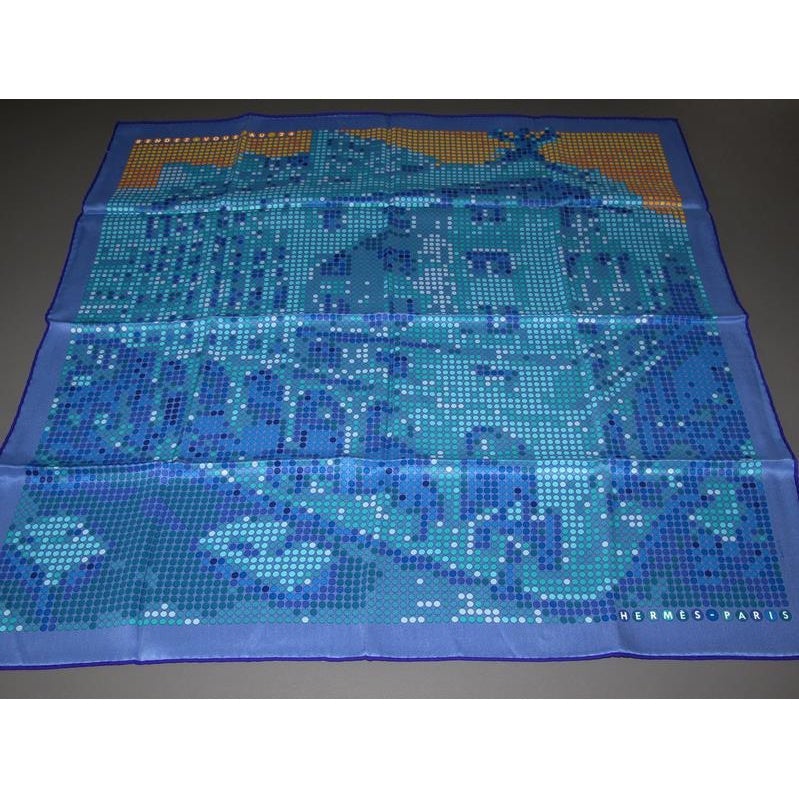 Hermes 2010 Blue Rendez-Vous au 24 Vintage Silk 70, New! - poupishop