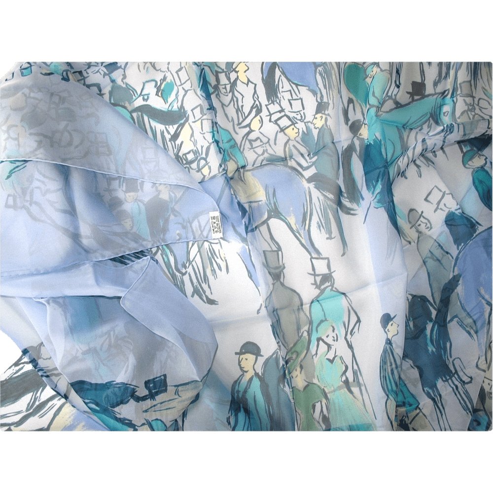 Hermes 2010 Blue Turquoise Paddock by J. L. Clerc Mousseline Shawl 140, NIB! - poupishop