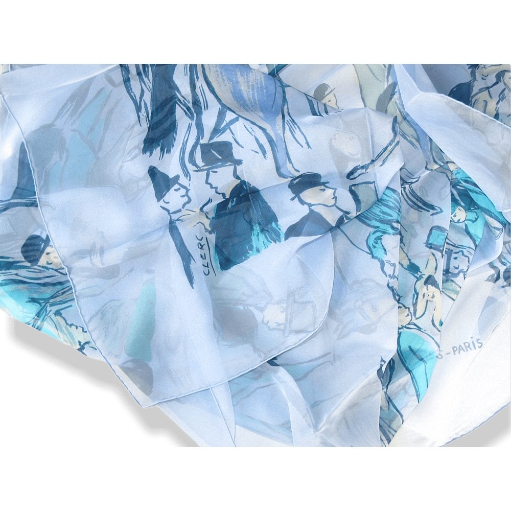 Hermes 2010 Blue Turquoise Paddock by J. L. Clerc Mousseline Shawl 140, NIB! - poupishop