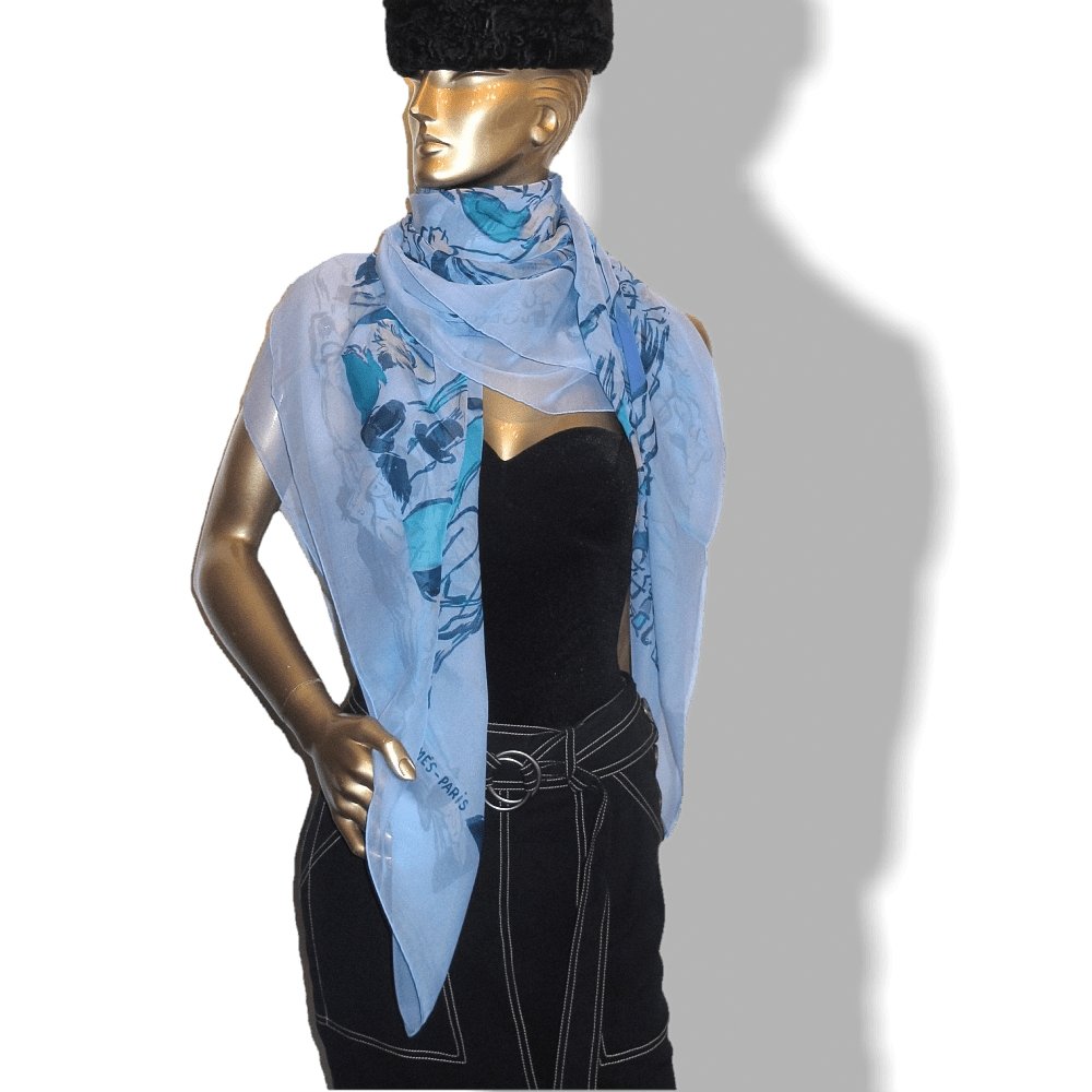 Hermes 2010 Blue Turquoise Paddock by J. L. Clerc Mousseline Shawl 140, NIB! - poupishop