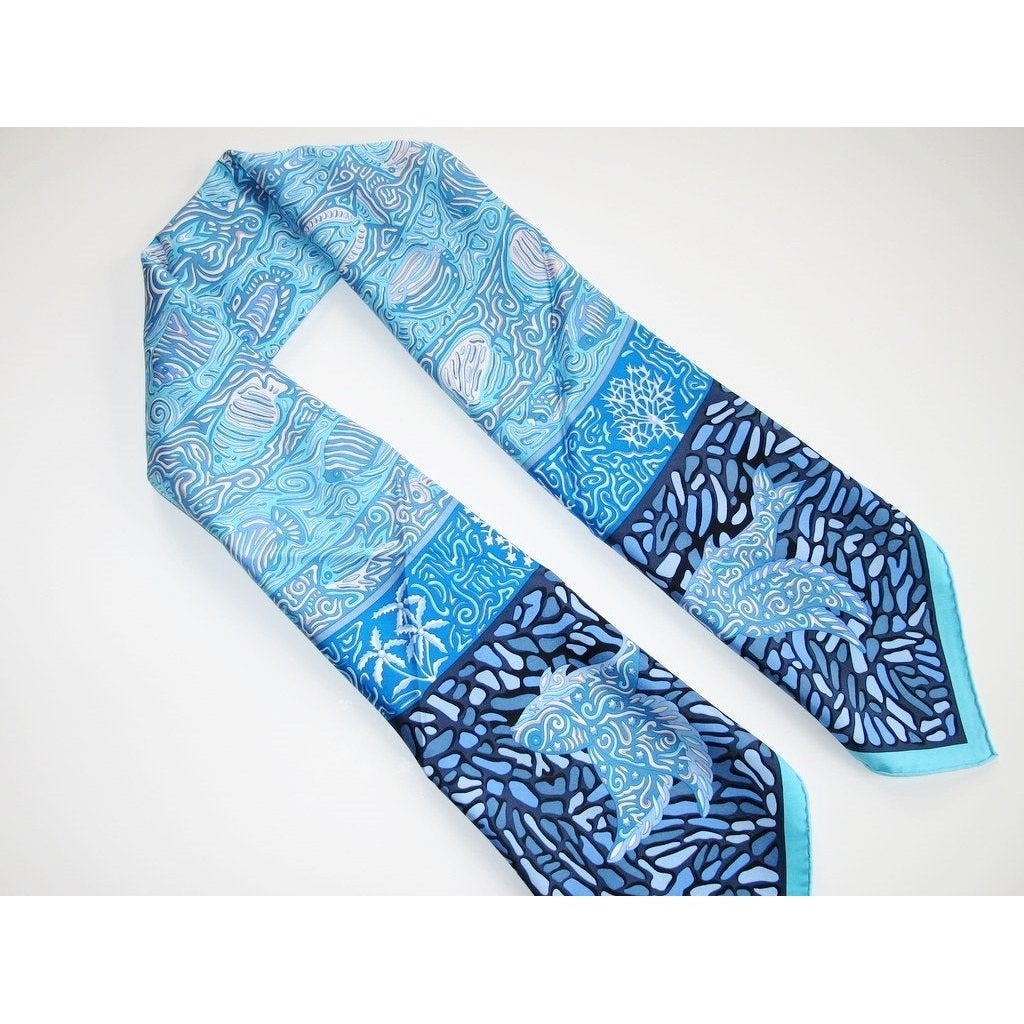 Hermes 2010 Blue/Turquoise La Legende du Poisson Corail Twill 90cm, New! - poupishop