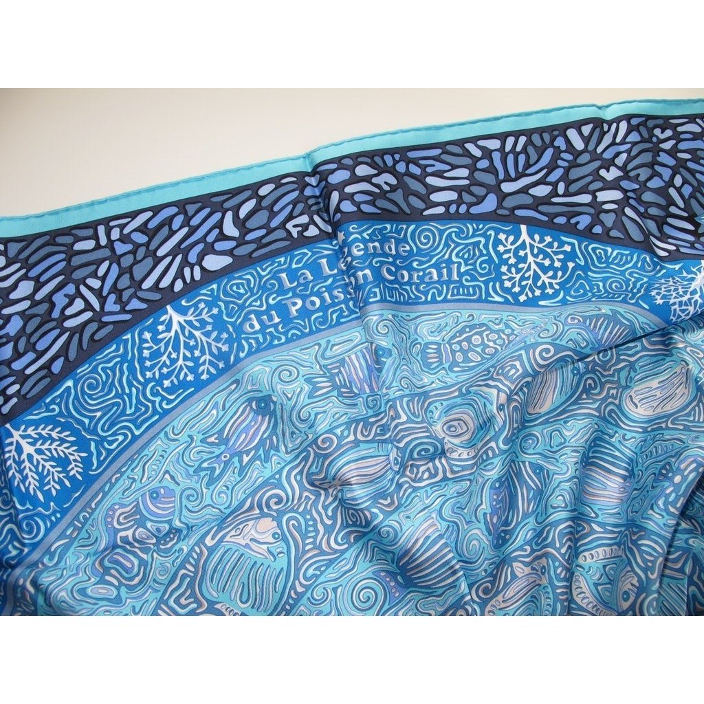 Hermes 2010 Blue/Turquoise La Legende du Poisson Corail Twill 90cm, New! - poupishop