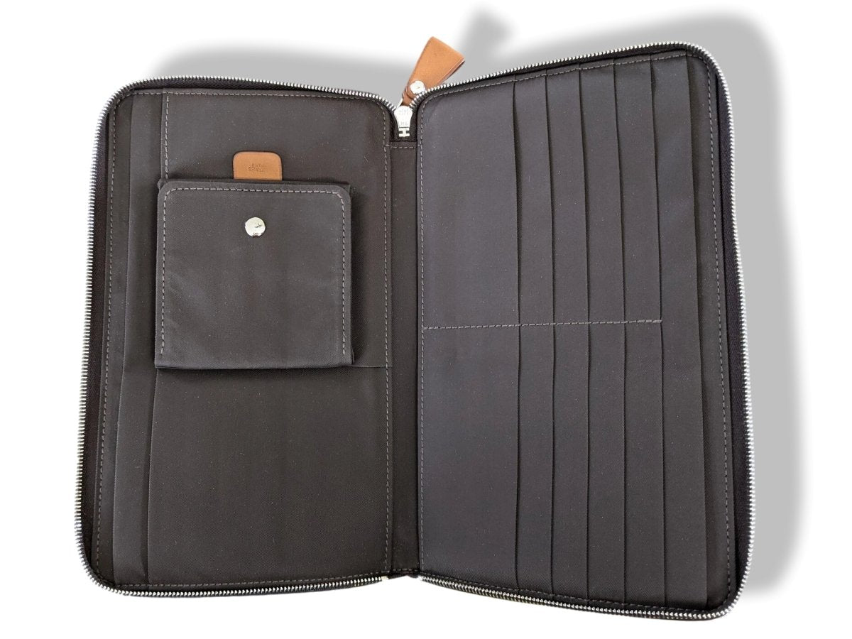 Hermes 2010 Canvas with Barenia QUADRIGE Azap Zip Wallet GM, Rare! - poupishop
