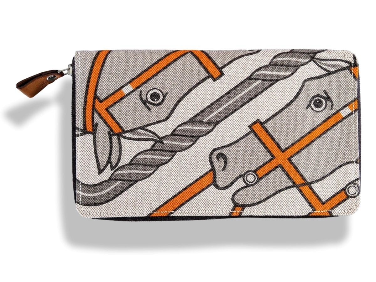 Hermes 2010 Canvas with Barenia QUADRIGE Azap Zip Wallet GM, Rare! - poupishop