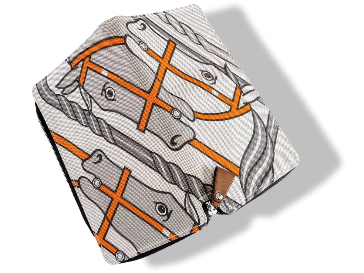 Hermes 2010 Canvas with Barenia QUADRIGE Azap Zip Wallet GM, Rare! - poupishop