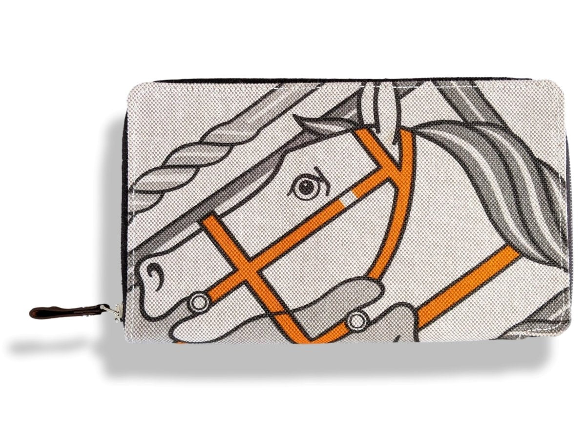 Hermes 2010 Canvas with Barenia QUADRIGE Azap Zip Wallet GM, Rare! - poupishop