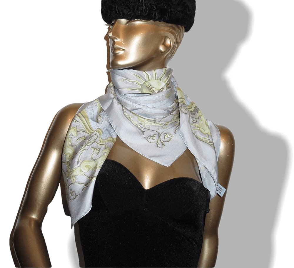 Hermes 2010 cw03 Pearl Grey Anis Astrologie Dies et Hore Dip Dye Surteint Silk 90cm, New! - poupishop