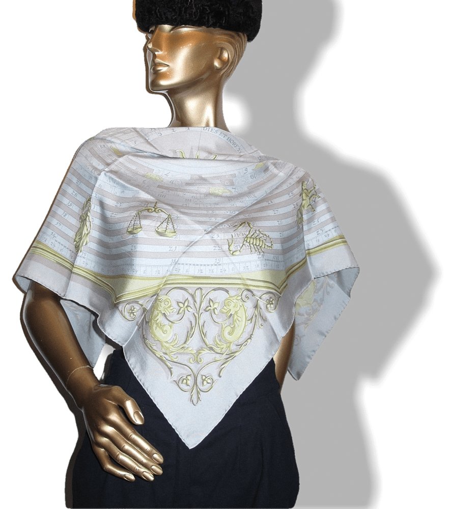 Hermes 2010 cw03 Pearl Grey Anis Astrologie Dies et Hore Dip Dye Surteint Silk 90cm, New! - poupishop