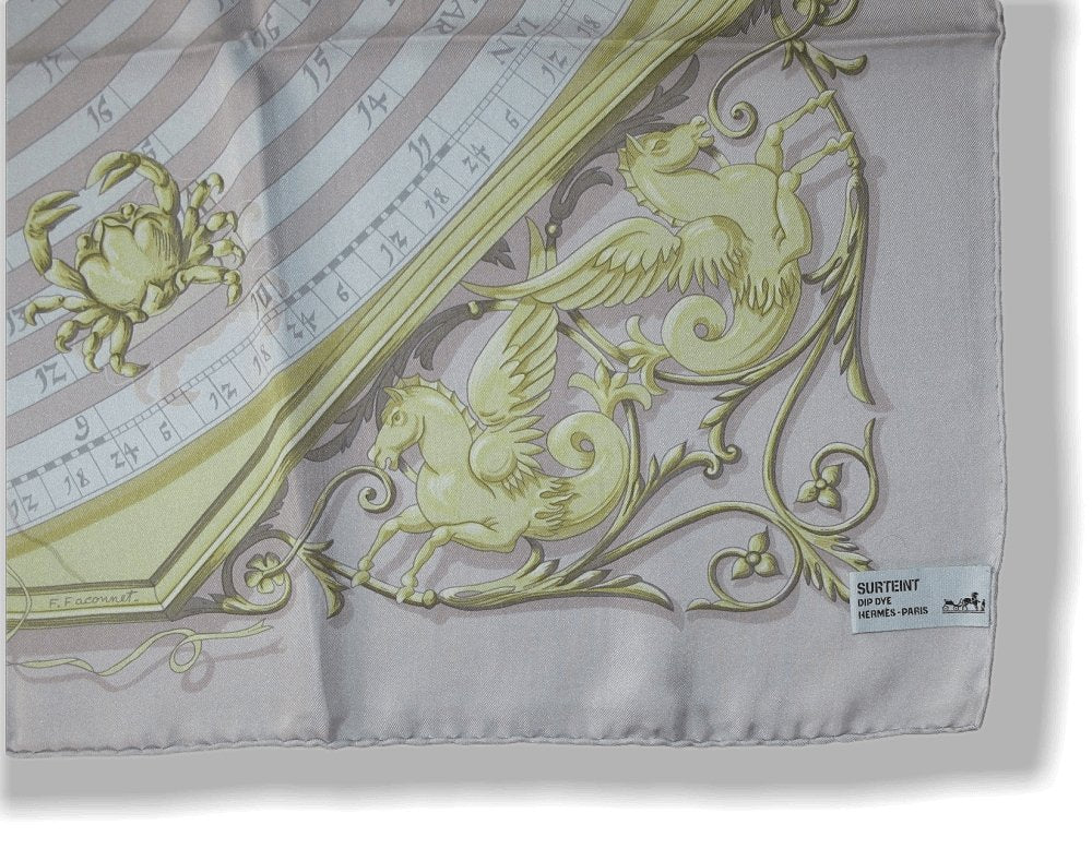 Hermes 2010 cw03 Pearl Grey Anis Astrologie Dies et Hore Dip Dye Surteint Silk 90cm, New! - poupishop