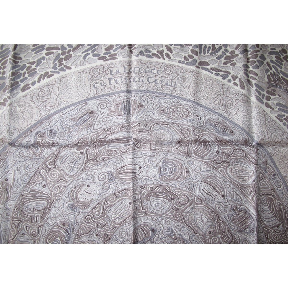 Hermes 2010 cw03 Sepia White Grey La Legende du Poisson Corail Twill 90cm, New! - poupishop