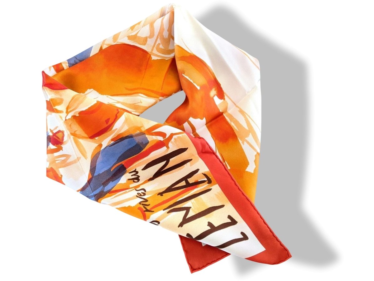 Hermes 2010 cw04 Orange/Bleu Jeans/Ivoire SUR LES RIVES DU LAC LEMAN by Jean-Louis Clerc Vintage Silk 70cm Carre, BNWTIB! - poupishop