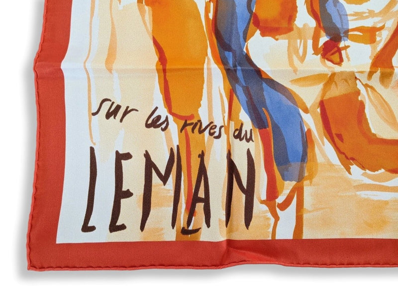 Hermes 2010 cw04 Orange/Bleu Jeans/Ivoire SUR LES RIVES DU LAC LEMAN by Jean-Louis Clerc Vintage Silk 70cm Carre, BNWTIB! - poupishop