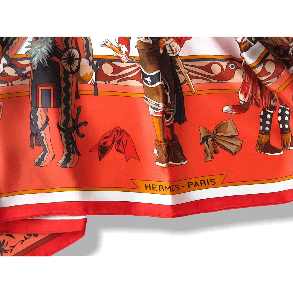 Hermes 2010 cw06 Rouge, Corail Kachinas Summer Silk Shawl 140, New! - poupishop