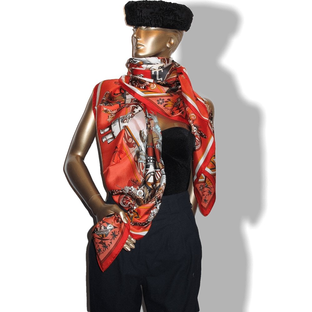 Hermes 2010 cw06 Rouge, Corail Kachinas Summer Silk Shawl 140, New! - poupishop