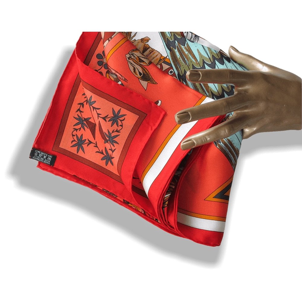 Hermes 2010 cw06 Rouge, Corail Kachinas Summer Silk Shawl 140, New! - poupishop