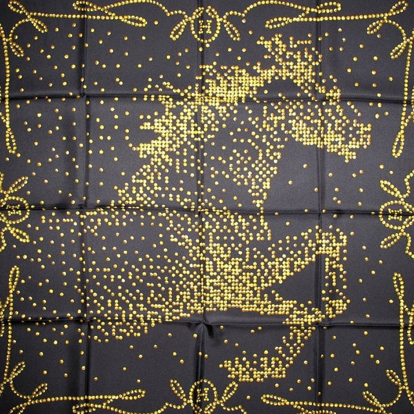 Hermes 2010 cw08 Black/Gold Cheval de Legende Twill 90cm, New! - poupishop