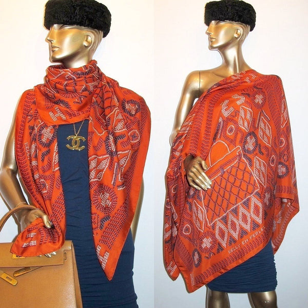 Hermes 2010 Deep Orange/Blue Kelly en Perles Twill Silk 140 - poupishop