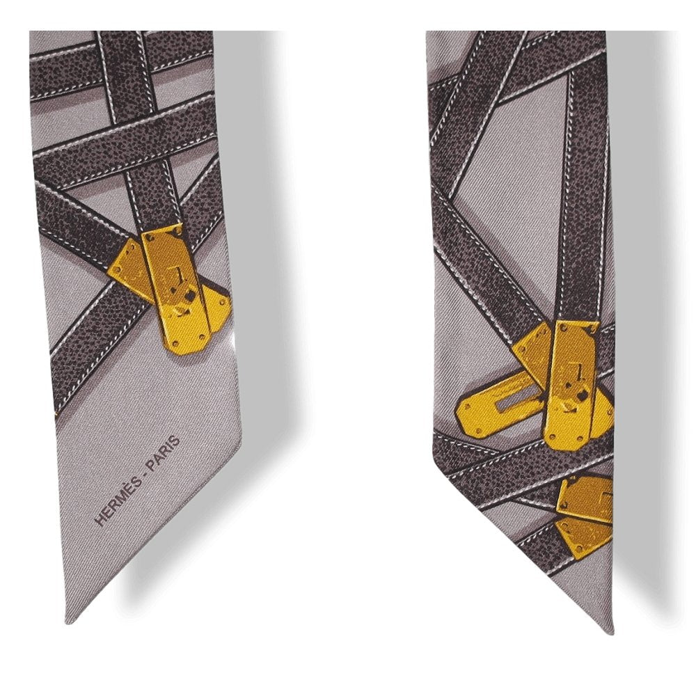Hermes 2010 Etoupe Gold Tres Kelly by Benoit Pierre Emery Twill Silk Twilly, New! - poupishop