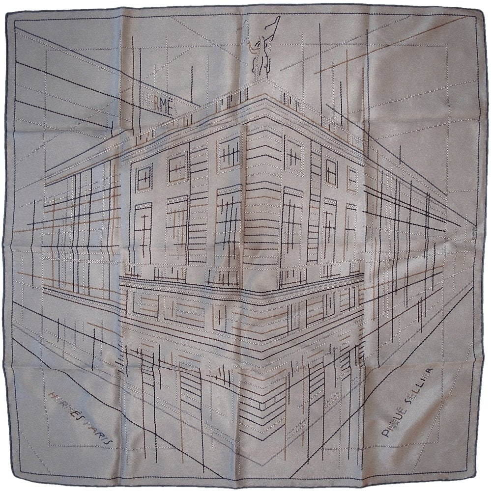 Hermes 2010 Etoupe Pique Sellier Vintage Silk 70, Mint! - poupishop