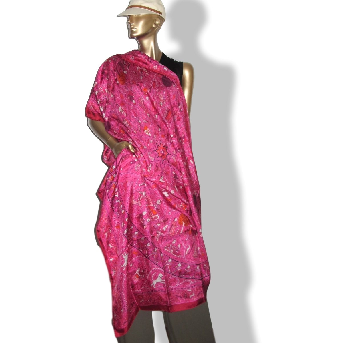 Hermes 2010 Fuchsia/Rouge/Orange LALBHAI by Michel Duchene Summer Silk Shawl 140 - poupishop