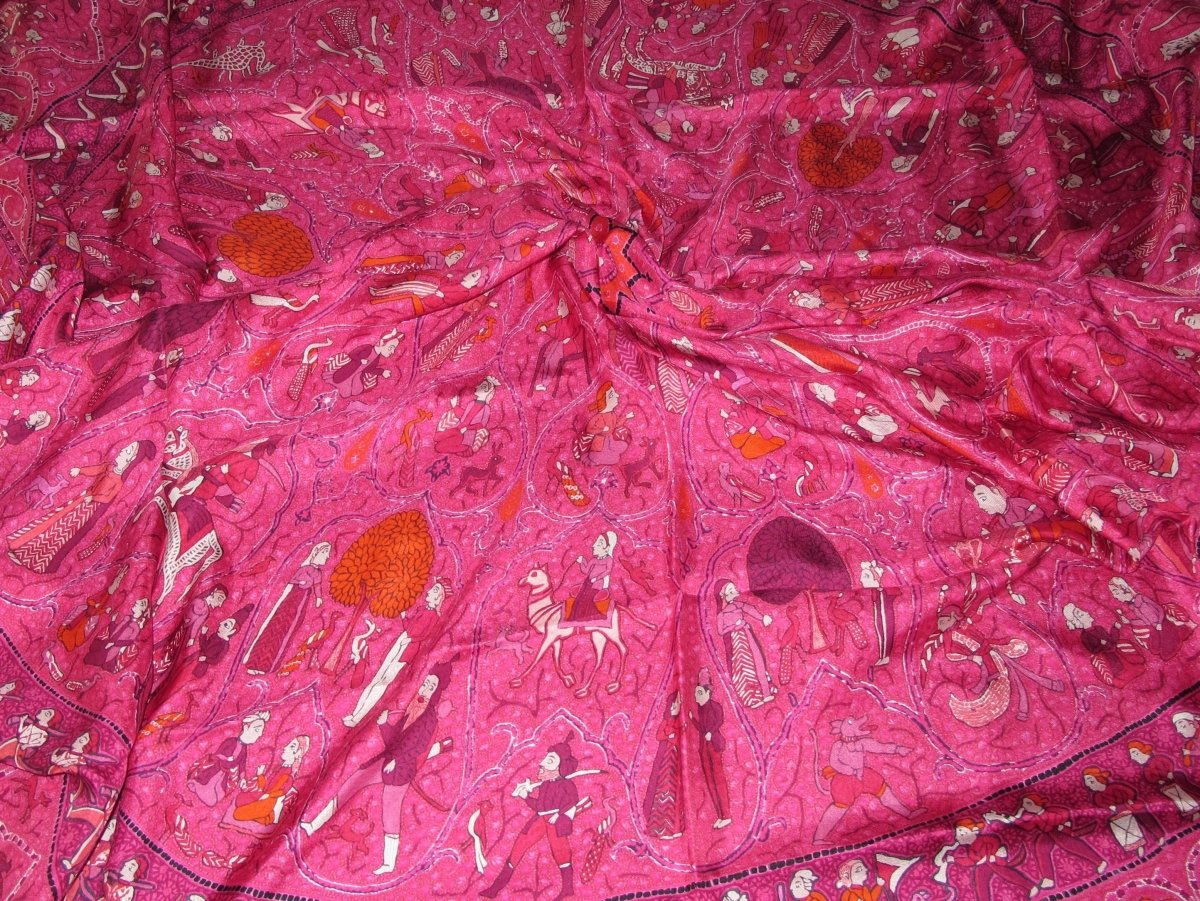 Hermes 2010 Fuchsia/Rouge/Orange LALBHAI by Michel Duchene Summer Silk Shawl 140 - poupishop