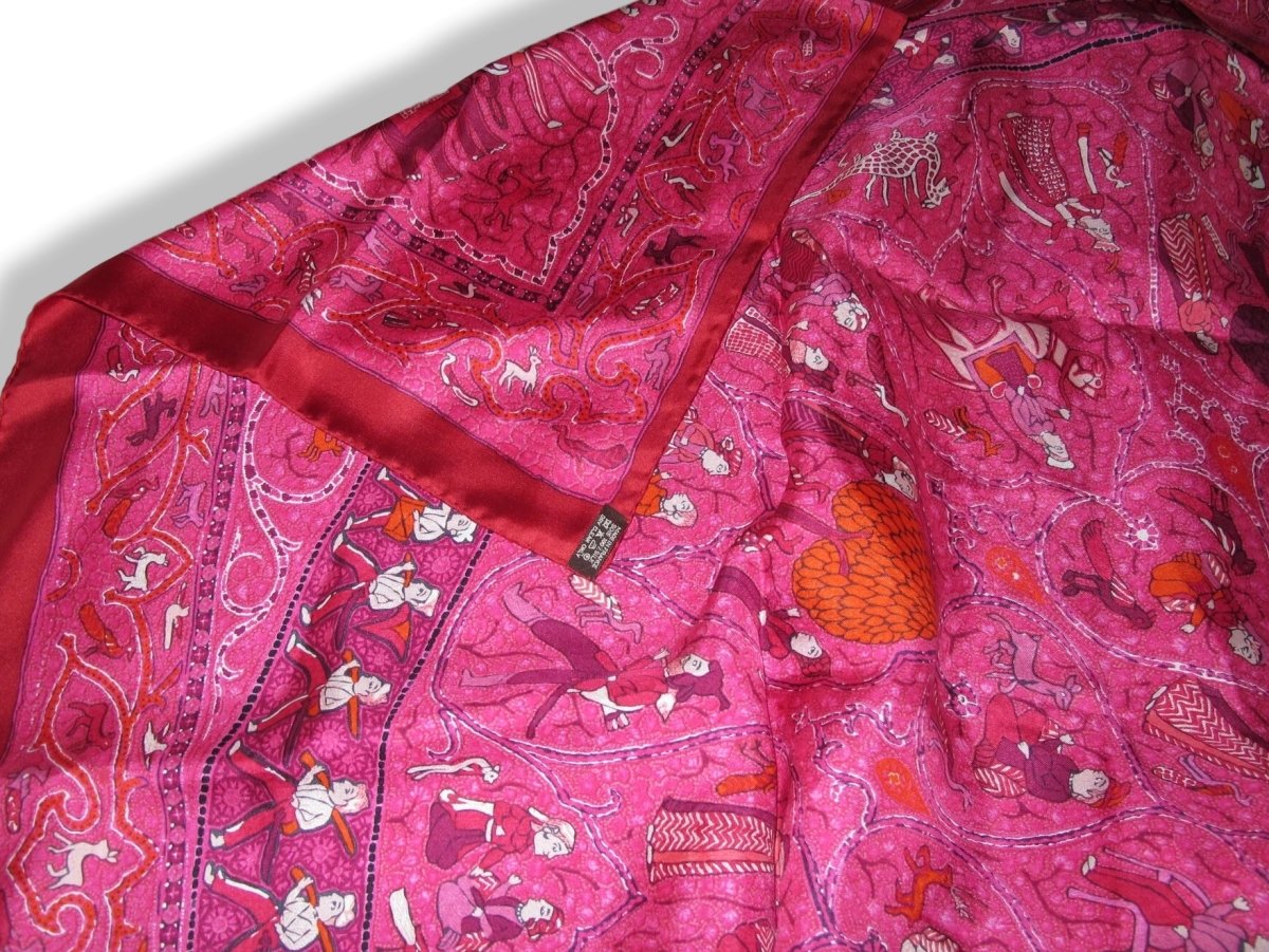 Hermes 2010 Fuchsia/Rouge/Orange LALBHAI by Michel Duchene Summer Silk Shawl 140 - poupishop