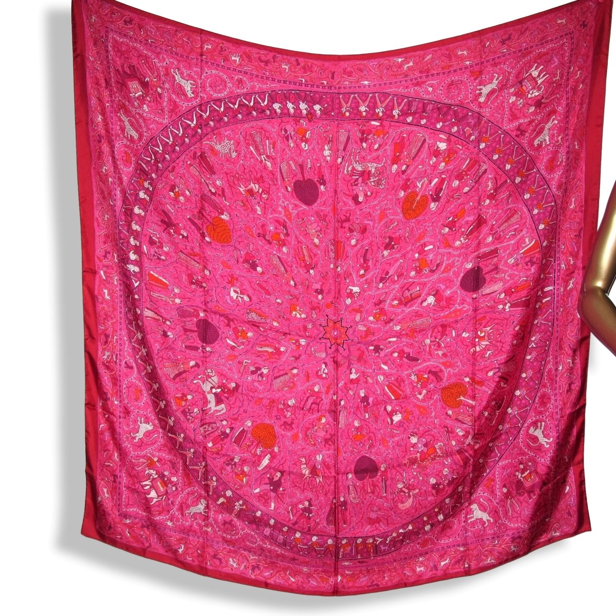Hermes 2010 Fuchsia/Rouge/Orange LALBHAI by Michel Duchene Summer Silk Shawl 140 - poupishop