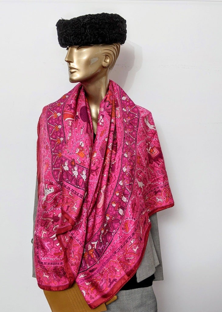 Hermes 2010 Fuchsia/Rouge/Orange LALBHAI by Michel Duchene Summer Silk Shawl 140 - poupishop