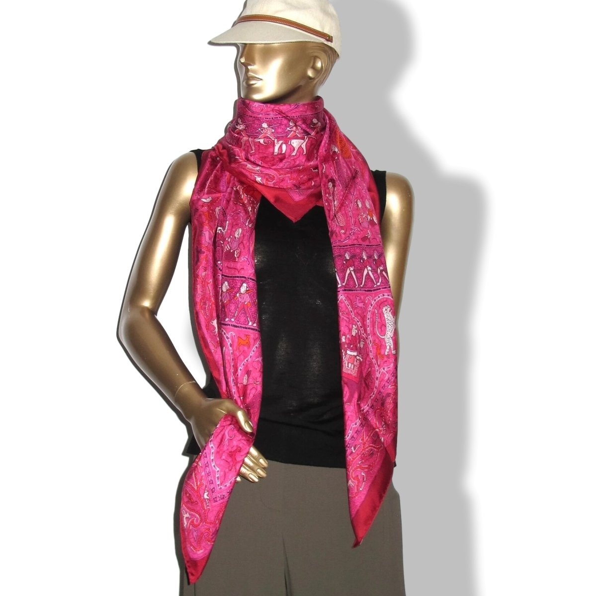Hermes 2010 Fuchsia/Rouge/Orange LALBHAI by Michel Duchene Summer Silk Shawl 140 - poupishop