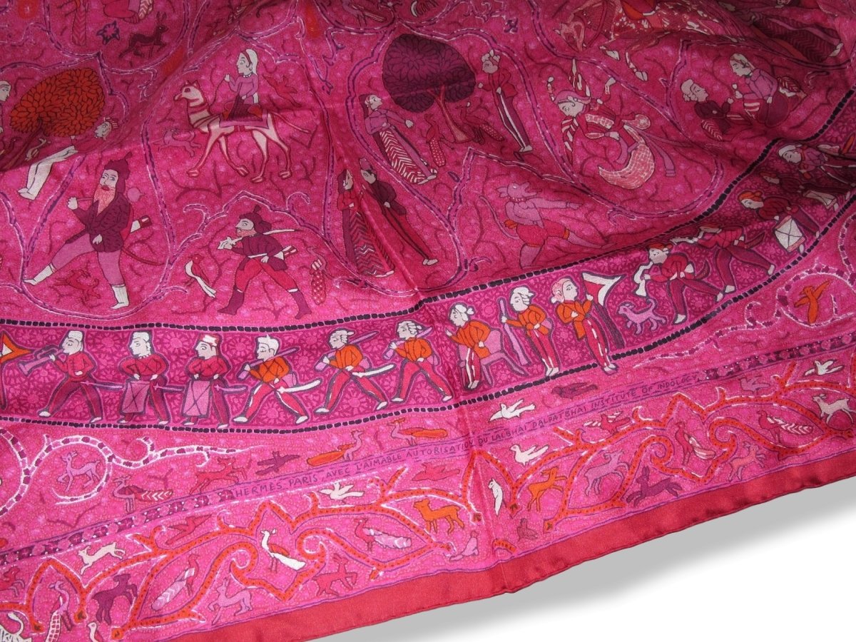 Hermes 2010 Fuchsia/Rouge/Orange LALBHAI by Michel Duchene Summer Silk Shawl 140 - poupishop