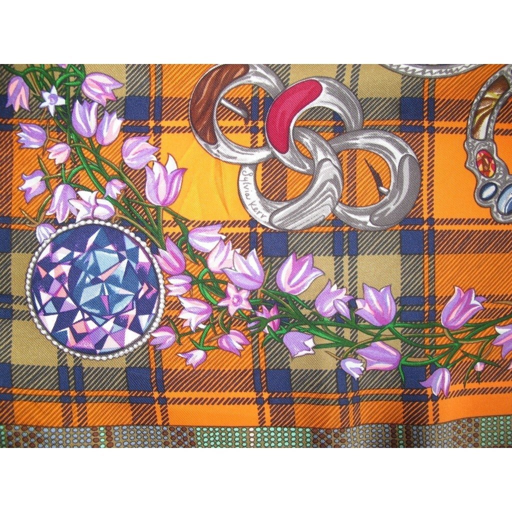 Hermes 2010 Green Orange Tartan Fleurs d'Ecosse Twill 90cm - poupishop