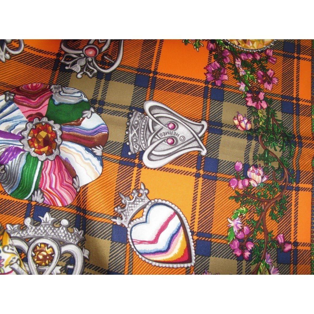 Hermes 2010 Green Orange Tartan Fleurs d'Ecosse Twill 90cm - poupishop