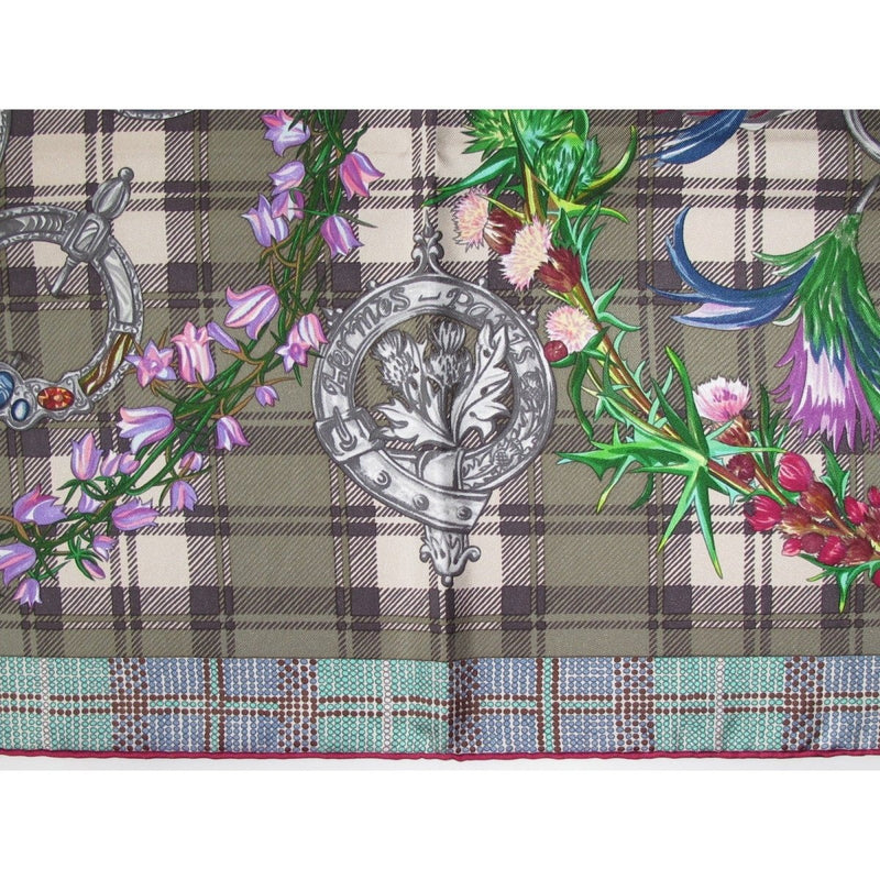 Hermes 2010 Grey Green Etoupe Blue Pink Fleurs d 'Ecosse by Sylvia Kerr Twill 90cm, Mint! - poupishop