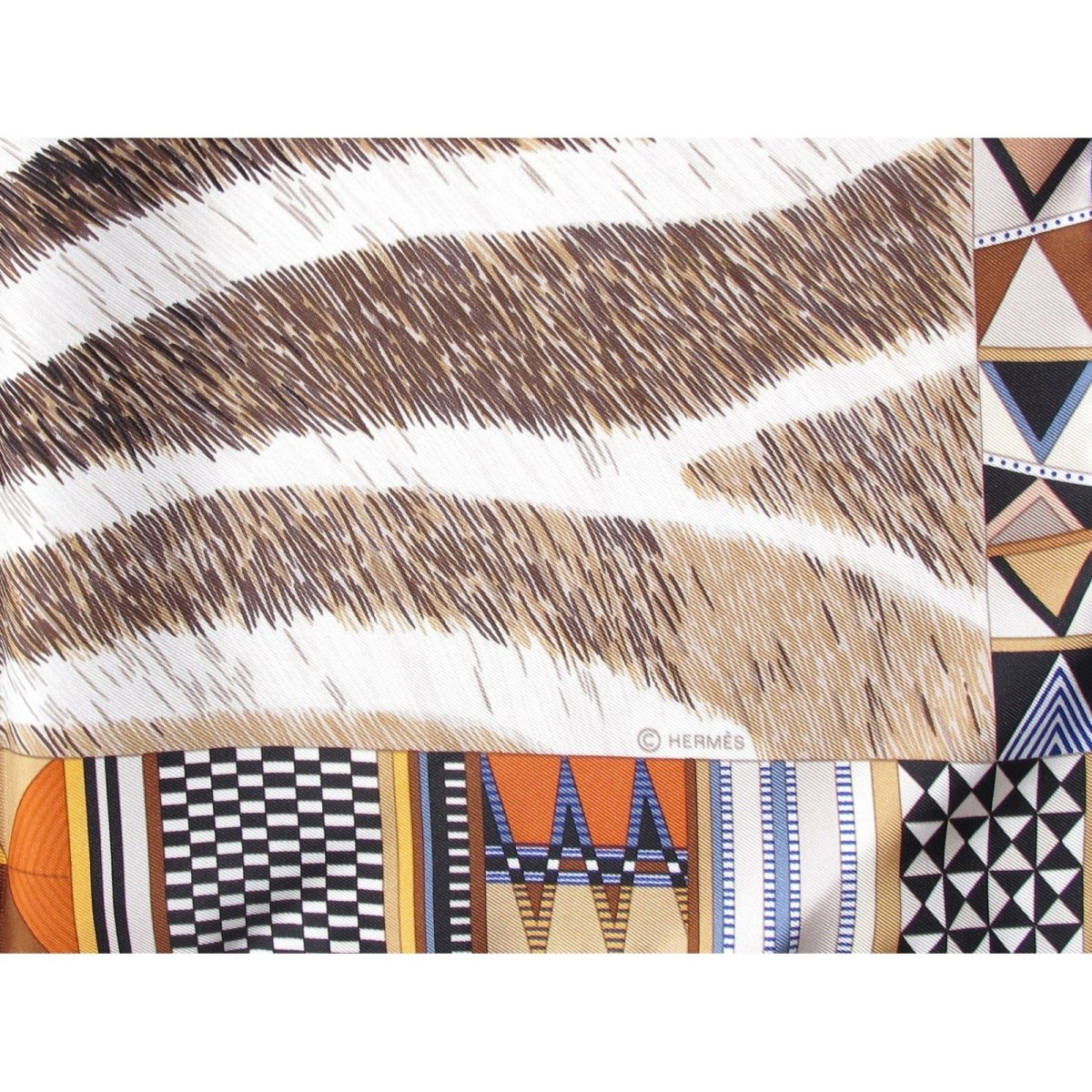 Hermes 2010 Ink Brown Orange Pelages Camouflages by Aline Honore Twill 90cm, New! - poupishop