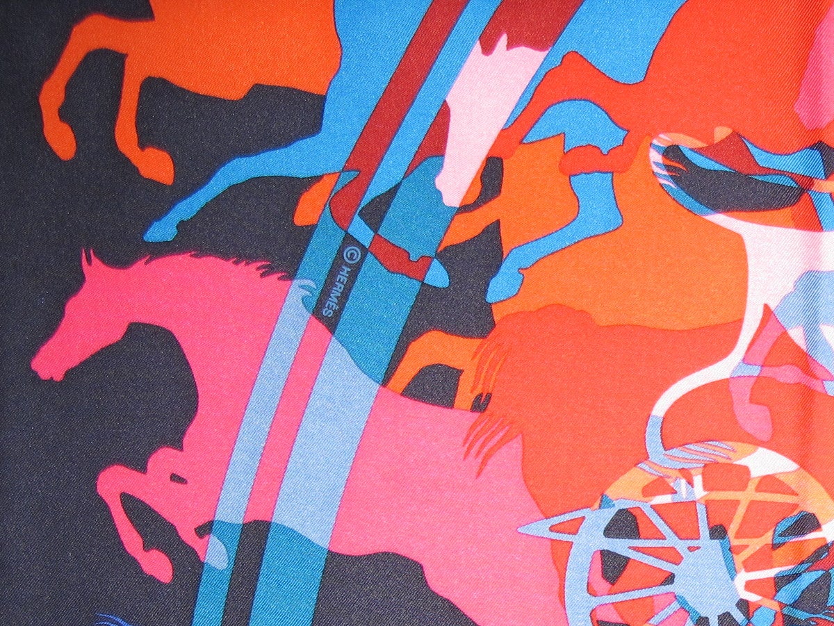Hermes 2010 Navy Blue Red Pink Ex Libris en Camouflage by Benoit Pierre Emery Twill 90cm, New! - poupishop