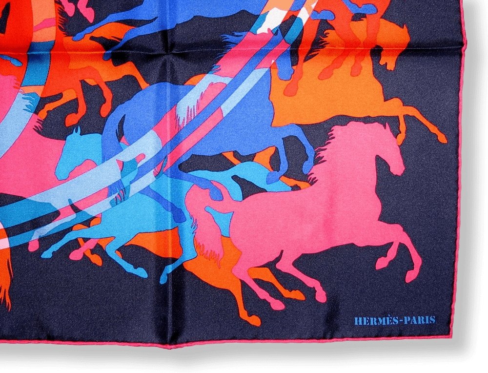 Hermes 2010 Navy Blue Red Pink Ex Libris en Camouflage by Benoit Pierre Emery Twill 90cm, New! - poupishop