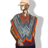 Hermes 2010 Orange Blue CHASSE EN INDE by Michel Duchene Fringed Cashmere 90cm, Box! - poupishop