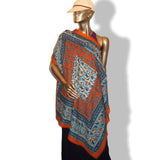 Hermes 2010 Orange Blue CHASSE EN INDE by Michel Duchene Fringed Cashmere 90cm, Box! - poupishop