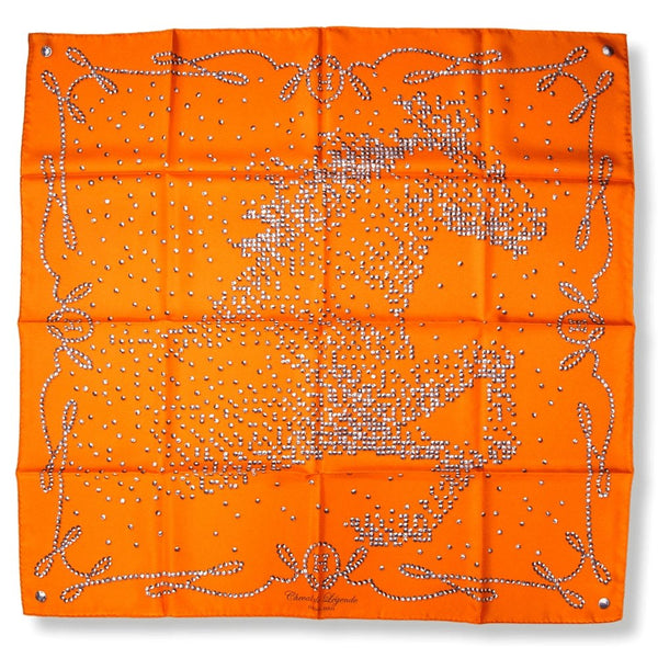 Hermes 2010 Orange Grey Cheval de Legende by Benoit Pierre Emery Twill 90cm, New! - poupishop