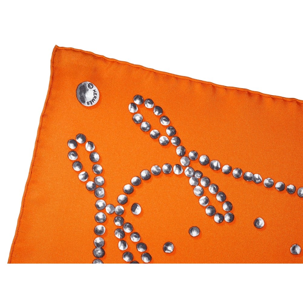 Hermes 2010 Orange Grey Cheval de Legende by Benoit Pierre Emery Twill 90cm, New! - poupishop