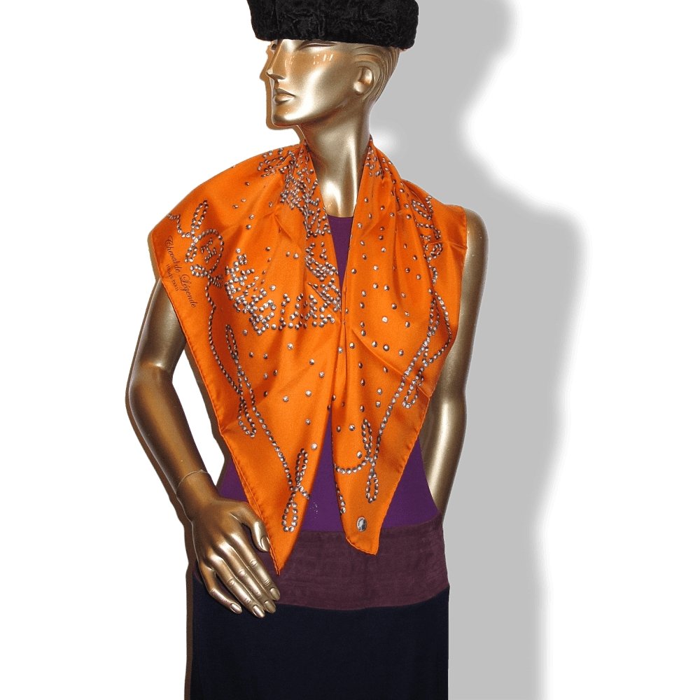 Hermes 2010 Orange Grey Cheval de Legende by Benoit Pierre Emery Twill 90cm, New! - poupishop