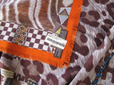 Hermes 2010 Orange Pelages et Camouflages Fringed Cashmere 90cm, New! - poupishop