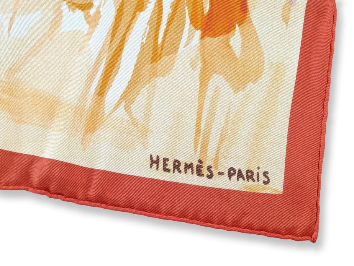 Hermes 2010 Orange/Bleu Jeans/Ivoire "Sur les Rives du Lac Leman" by Jean-Louis Clerc Vintage Silk 70cm Carre, BNWTIB! - poupishop