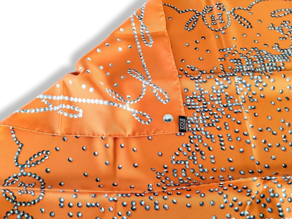 Hermes 2010 Orange/Silver Grey Cheval de Legende by Benoit Pierre Emery Twill 90cm, New! - poupishop