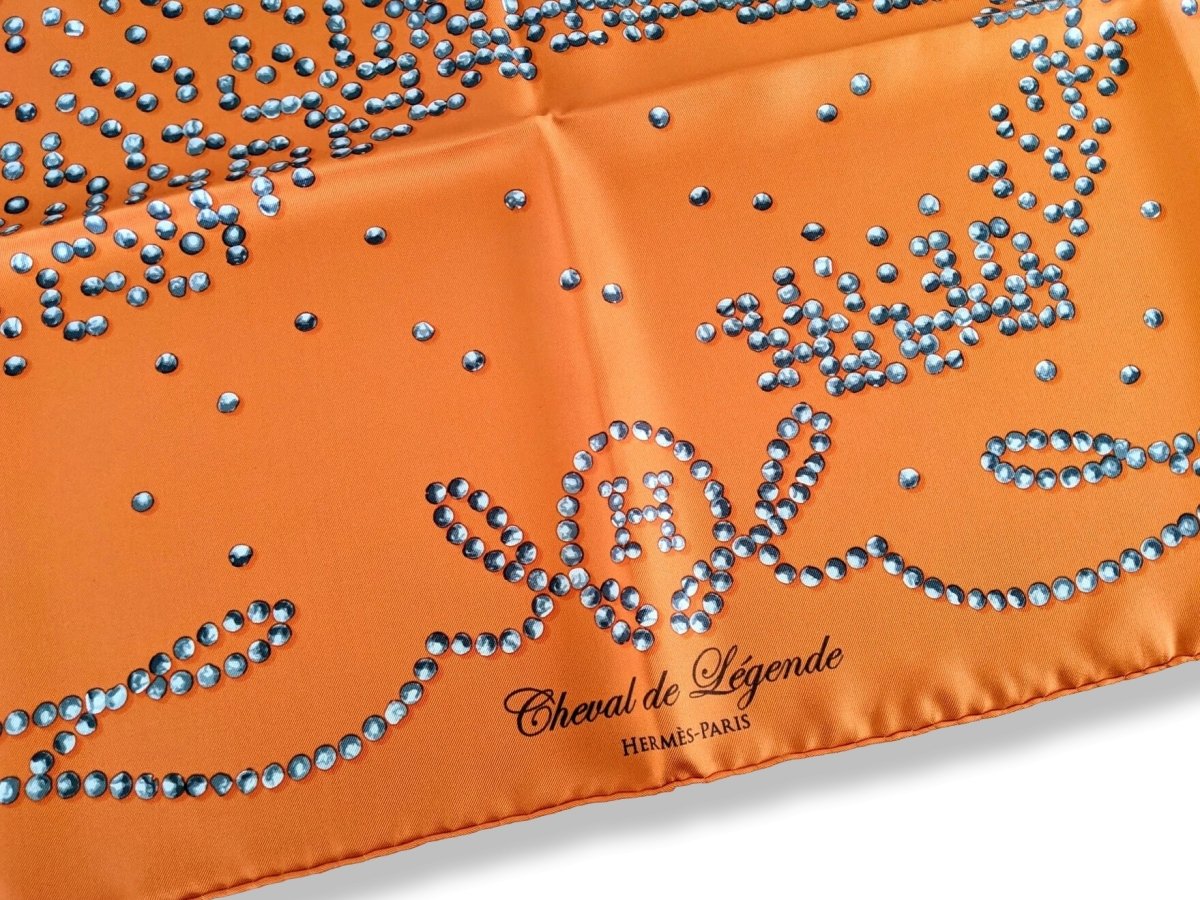 Hermes 2010 Orange/Silver Grey Cheval de Legende by Benoit Pierre Emery Twill 90cm, New! - poupishop