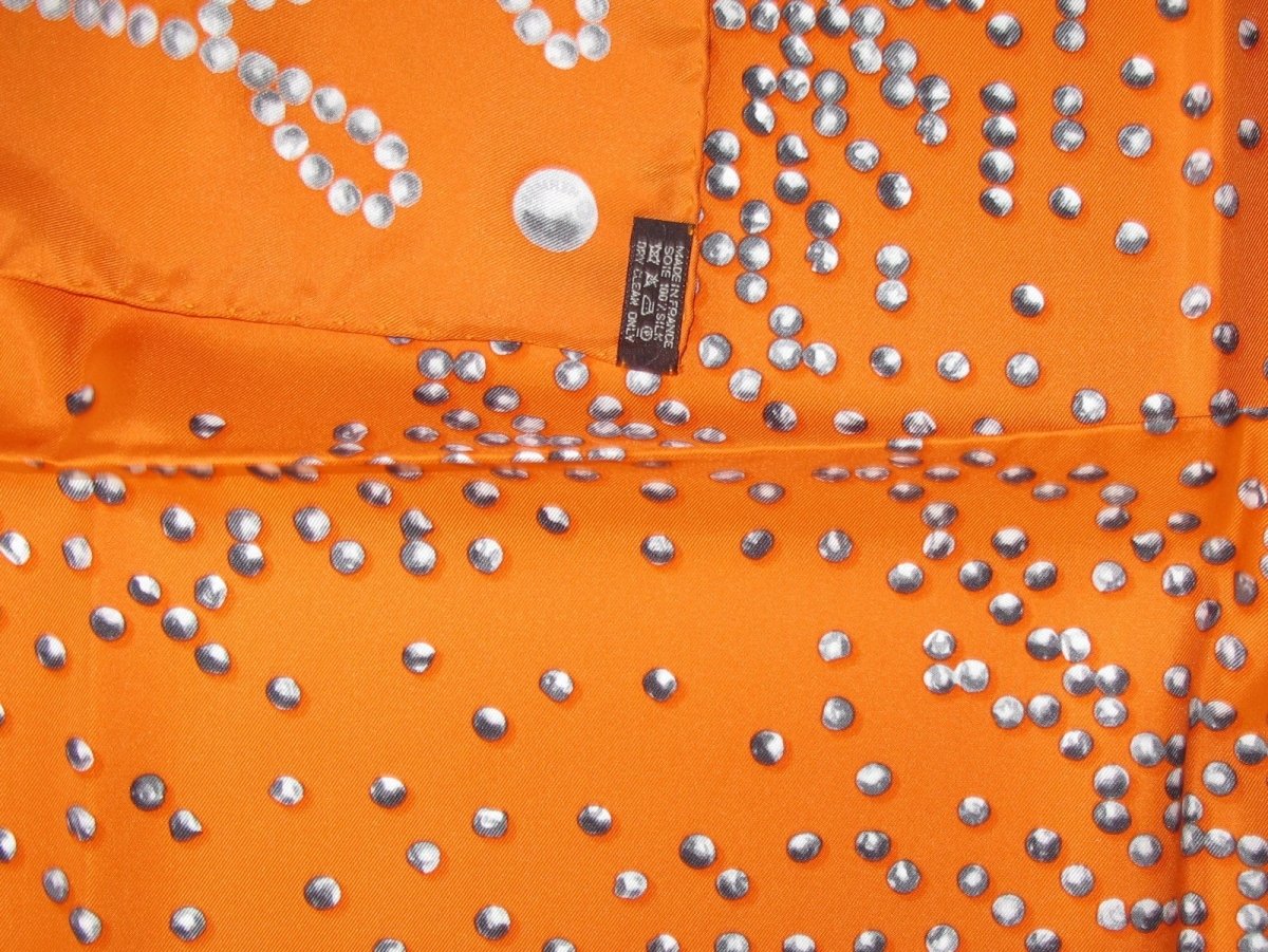 Hermes 2010 Orange/Silver Grey Cheval de Legende by Benoit Pierre Emery Twill 90cm, New! - poupishop