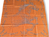 Hermes 2010 Orange/Silver Grey Cheval de Legende by Benoit Pierre Emery Twill 90cm, New! - poupishop