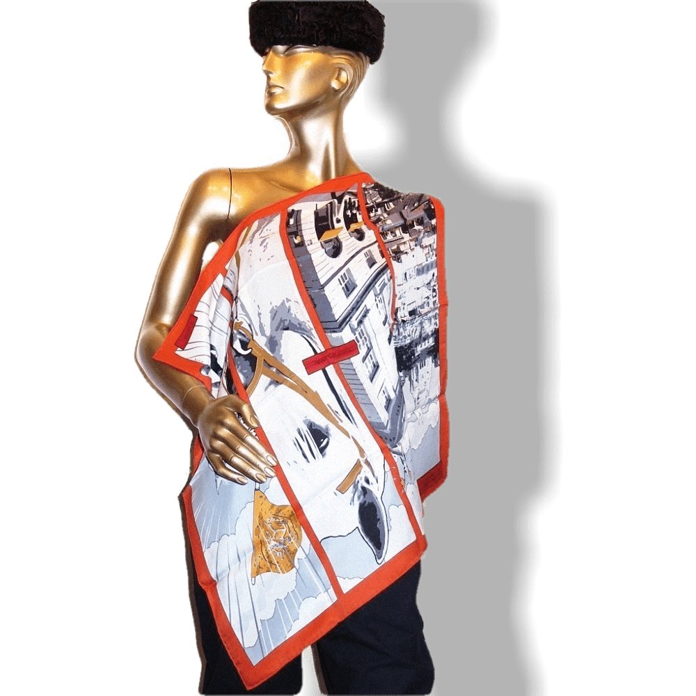 Hermes 2010 Red-Orange Quand Soudain Vintage Silk 70, NIB! - poupishop